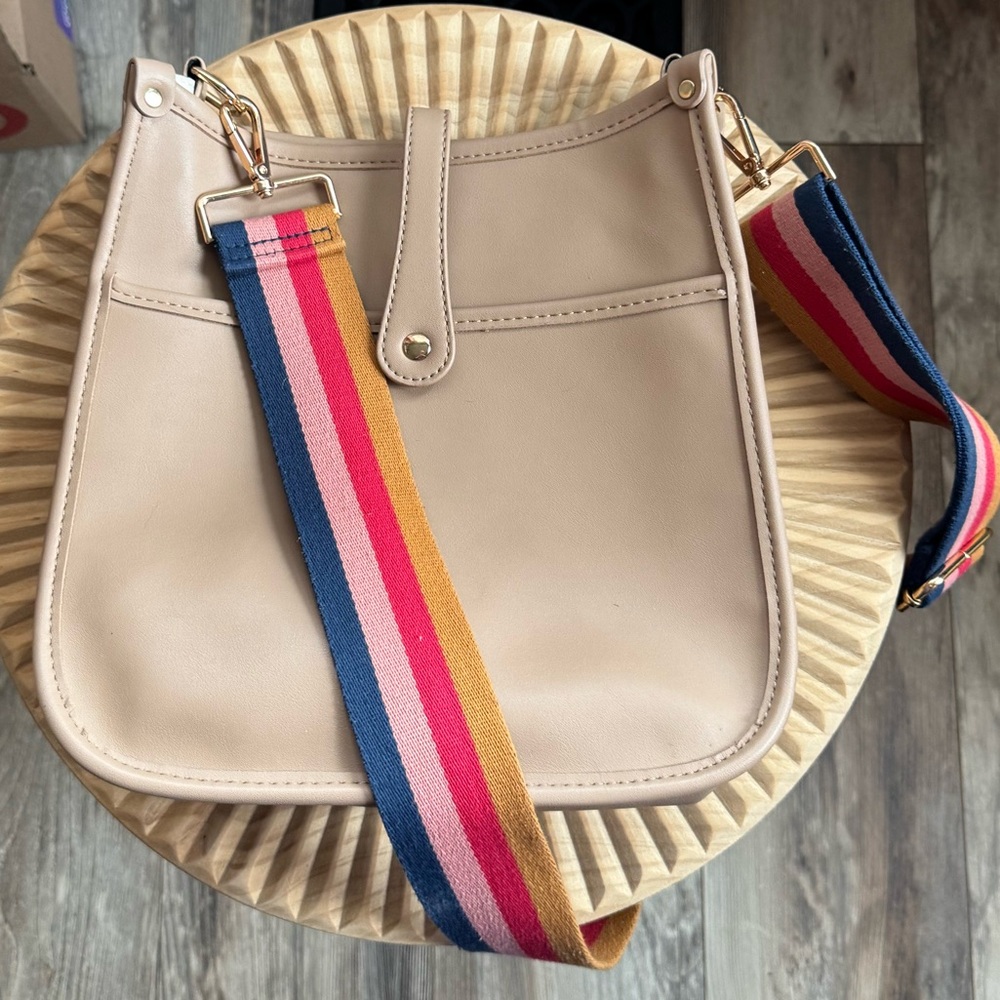 Milly Kate Crossbody Bag with Multicolor Strap Vegan Leather Neutral